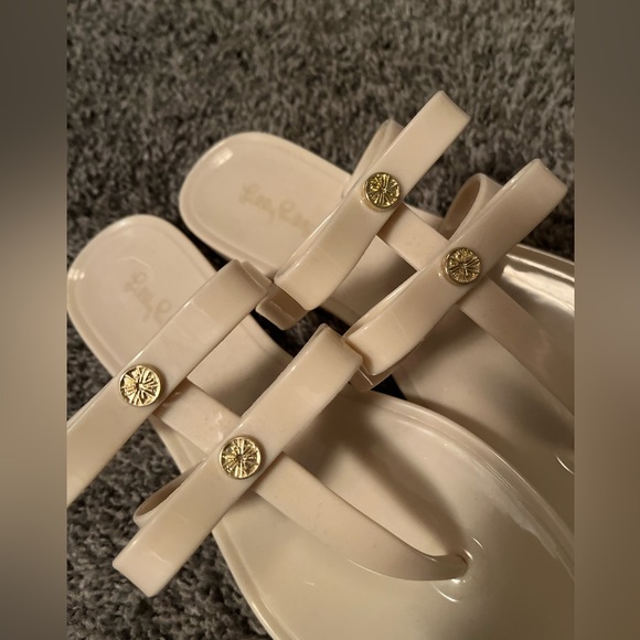 Women’s Lilly Pulitzer Size 6 Harlow Jelly Sandals NWOT Tan Cream Bows Summer - Picture 4 of 5